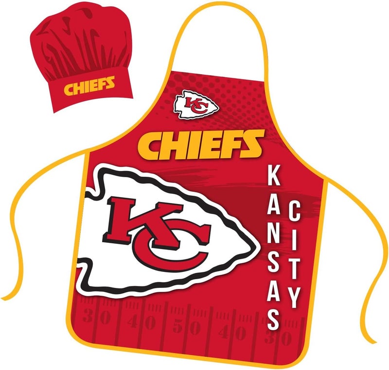 Mojo Licensing Kansas City Chiefs Apron Chef Hat Set Full Color Universal Size Tie Back Grilling Tailgate BBQ Cooking Host - Image 2